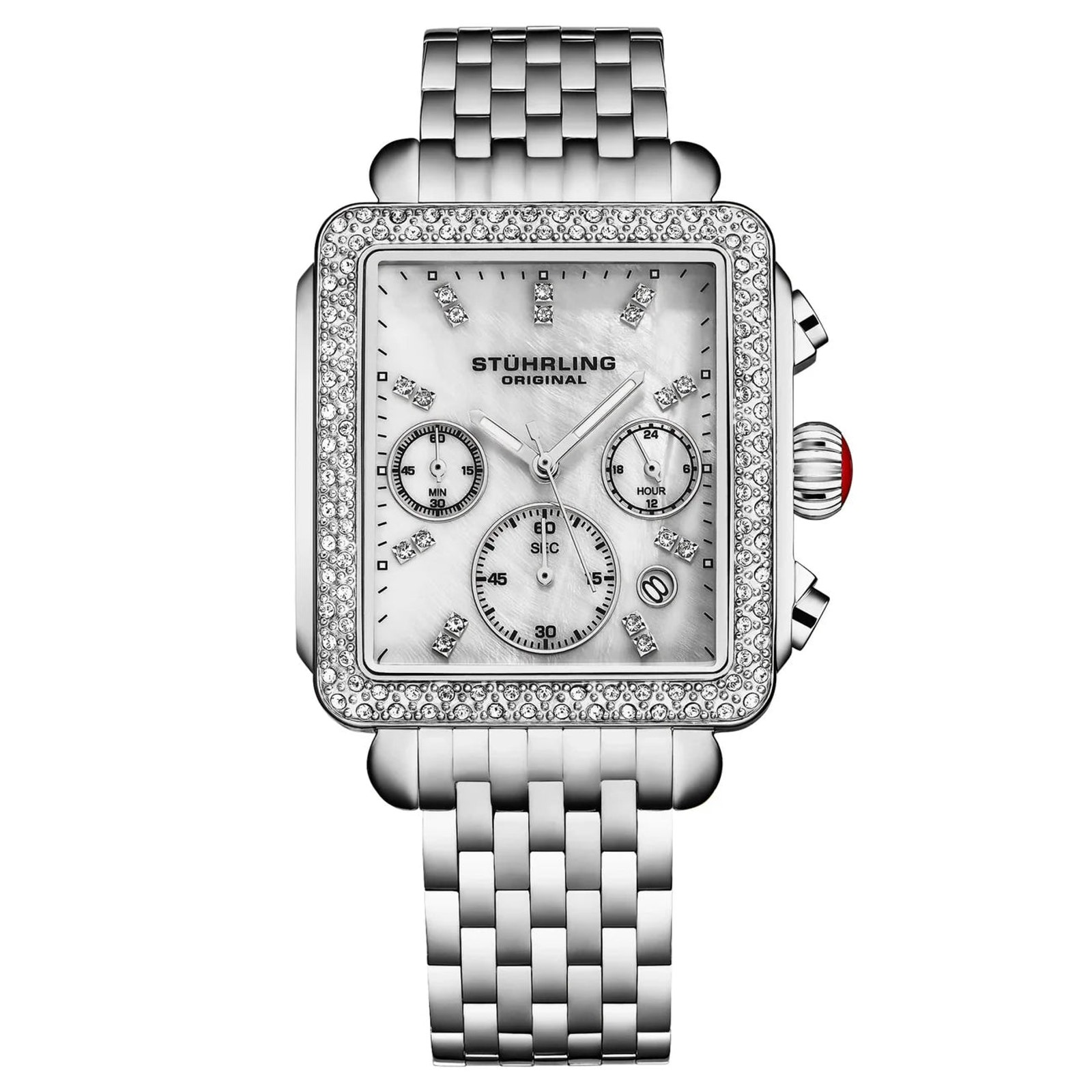 Stuhrling Womens Bezel Chronograph Watch With Mother Of Pearl Dial